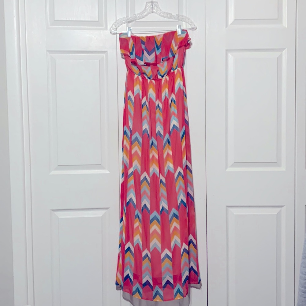 Peach Love Cream California Maxi Long Dress chevron